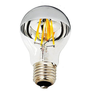 4 Pack - Modvera 60w Equivalent LED Half Chrome A19 6W Silver Bowl Globe Shape Medium (E26) Base Warm White 2700K, 630 Lumens, Dimmable LED Filament Vintage Bulbs.UL Listed RoHS Compliant