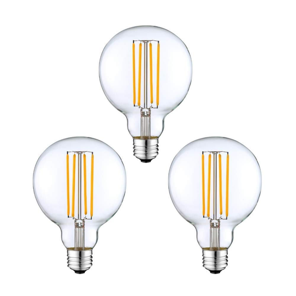 3 Pack - Modvera G25 LED Globe Light Bulb 40 Watt Equivalent Uses Only 4 Watts, 420LM, 2700K- Dimmable G80 Bulb, Clear Glass. UL Listed RoHS Compliant