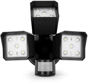 Bobcat LED Flood Lights 30 Watts 180 deg Motion Activated Outdoor Security Lights Three Head 3400 lumens 5000K Black