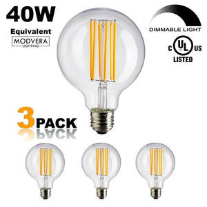 Modvera G25 LED Light Bulb Decorative Bathroom Lighting Globe Light Bulb 40 Watt Equivalent Uses Only 4 Watts Clear Glass ...