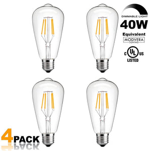 Modvera LED Antique Filament Bulb Edison Style 6 Watt 40W Equivalent 2200K Warm White E26 Base Dimmable Amber Glass Finish ...