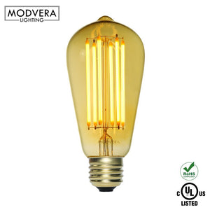 Modvera LED Antique Filament Bulb Edison Style 6 Watt 40W Equivalent 2200K Warm White E26 Base Dimmable Amber Glass Finish ...