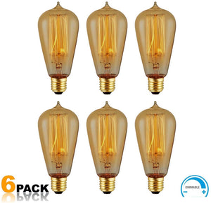 6-Pack Edison Light Bulb 40W - Vintage Squirrel Cage Filament Amber Glass Incandescent Lamps - Antique Vintage Old Fashion ST64 2200K Warm White E26 Dimmable