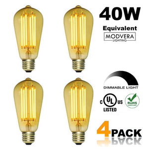 Modvera LED Antique Filament Bulb Edison Style 6 Watt 40W Equivalent 2200K Warm White E26 Base Dimmable Amber Glass Finish ...
