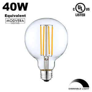 3 Pack - Modvera G25 LED Globe Light Bulb 40 Watt Equivalent Uses Only 4 Watts, 420LM, 2700K- Dimmable G80 Bulb, Clear Glass. UL Listed RoHS Compliant