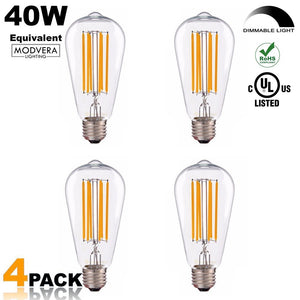 Modvera LED Antique Filament Bulb Edison Style 6 Watt 40W Equivalent 2200K Warm White E26 Base Dimmable Amber Glass Finish ...