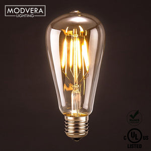 Modvera LED Antique Filament Bulb Edison Style 6 Watt 40W Equivalent 2200K Warm White E26 Base Dimmable Amber Glass Finish ...