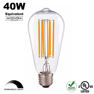 Modvera LED Antique Filament Bulb Edison Style 6 Watt 40W Equivalent 2200K Warm White E26 Base Dimmable Amber Glass Finish ...