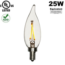 6 pack - Modvera 25W Equal LED Candelabra Bulb Bent Tip 2 Watts Warm White 2700K E12 Base Filament Style Chandelier Bulb. UL LISTED, RoHS Compliant